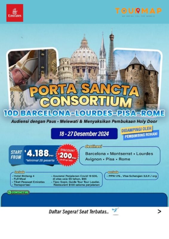 10DHolydoor 2024_Barcelona Lourdes Pisa Rome – TourMap Indonesia